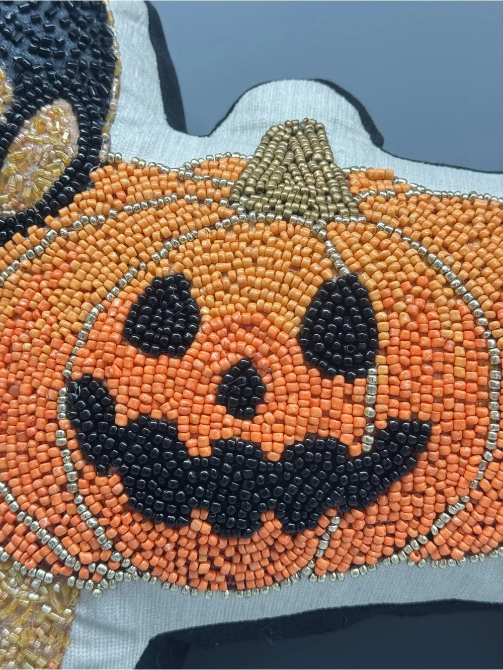Hallow’s Eve Dachshund Dog Beaded Pillow Jack-o-Lantern Pumpkin Halloween Decor